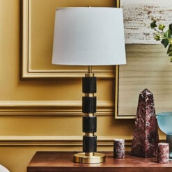 Art Deco Black Marble And Gold Metal Table Lamp 67cm With White Shade