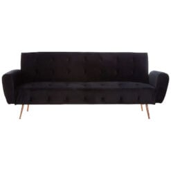 Art Deco Black Velvet And Gold Metal 3 Seater Tufted Sofa Bed