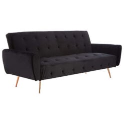 Art Deco Black Velvet And Gold Metal 3 Seater Tufted Sofa Bed