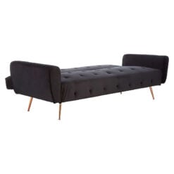 Art Deco Black Velvet And Gold Metal 3 Seater Tufted Sofa Bed