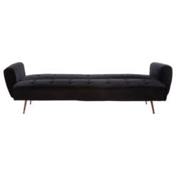 Art Deco Black Velvet And Gold Metal 3 Seater Tufted Sofa Bed