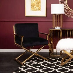 Art Deco Black Velvet And Gold Metal Directors Accent Chair Armchair