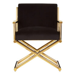 Art Deco Black Velvet And Gold Metal Directors Accent Chair Armchair