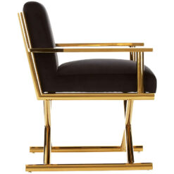 Art Deco Black Velvet And Gold Metal Directors Accent Chair Armchair