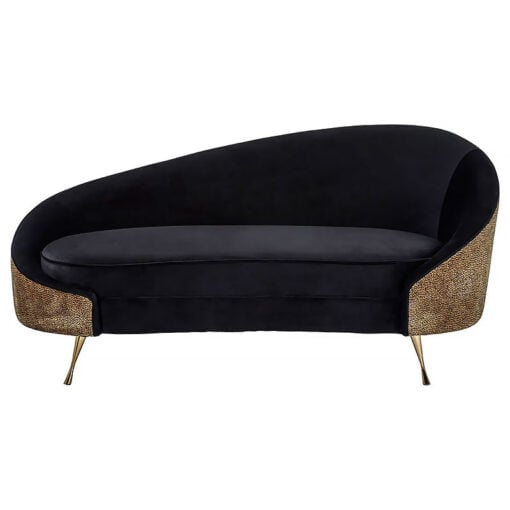 Art Deco Black Velvet And Tiger Print Fabric Chaise Lounge With Gold Legs