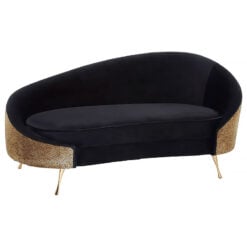 Art Deco Black Velvet And Tiger Print Fabric Chaise Lounge With Gold Legs