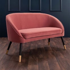 Art Deco Blush Pink 2 Seater Curved Sofa With Gold And Black Metal Legs