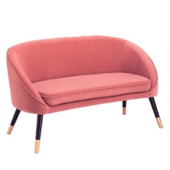 Art Deco Blush Pink 2 Seater Curved Sofa With Gold And Black Metal Legs