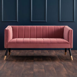 Art Deco Blush Pink 2 Seater Sofa With Gold And Black Metal Legs