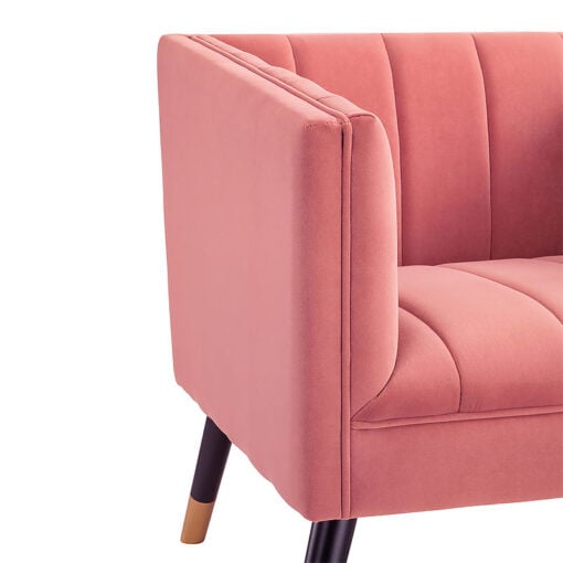 Art Deco Blush Pink Tub Accent Armchair With Gold And Black Metal Legs