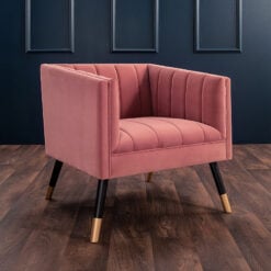Art Deco Blush Pink Tub Accent Armchair With Gold And Black Metal Legs