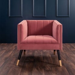 Art Deco Blush Pink Tub Accent Armchair With Gold And Black Metal Legs