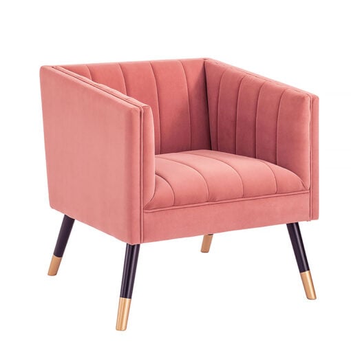 Art Deco Blush Pink Tub Accent Armchair With Gold And Black Metal Legs