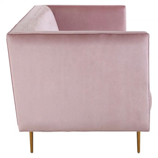 Art Deco Blush Pink Velvet And Gold Metal 3 Seater Sofa