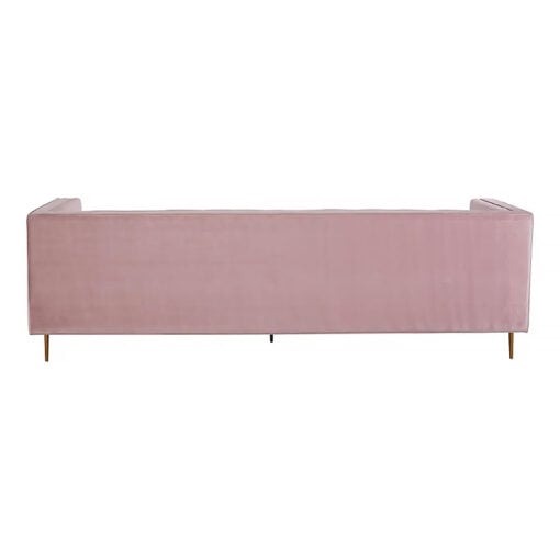 Art Deco Blush Pink Velvet And Gold Metal 3 Seater Sofa