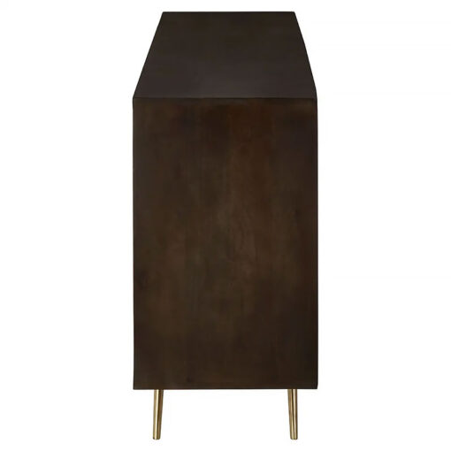 Art Deco Boho Dark Brown Mango Wood And Gold Brass Metal Sideboard