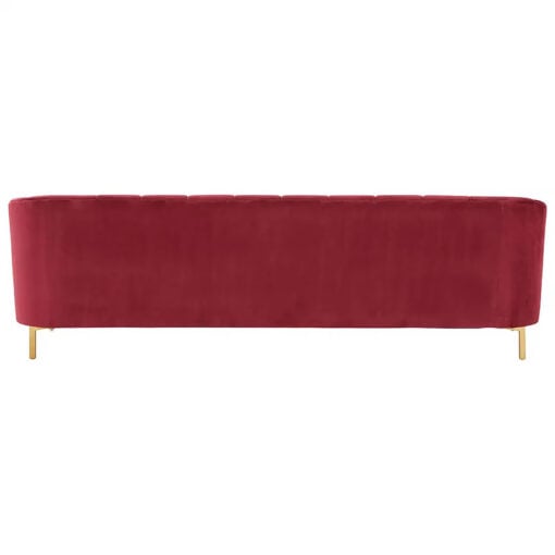 Art Deco Boho Red Velvet 3 Seater Tufted Sofa With Gold Metal Legs