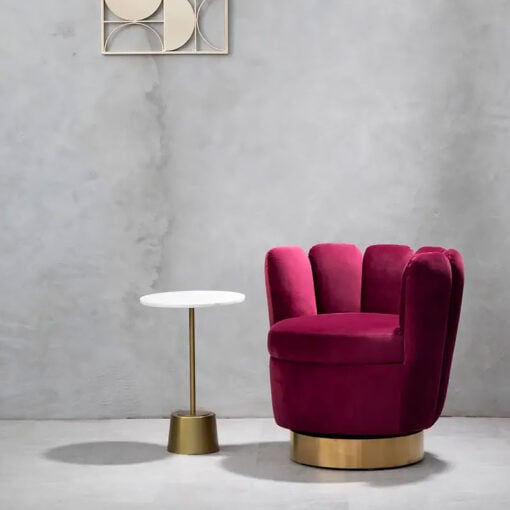 Art Deco Boho Shell Scalloped Red Velvet And Gold Metal Armchair Cocktail Accent Chair