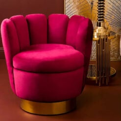 Art Deco Boho Shell Scalloped Red Velvet And Gold Metal Armchair Cocktail Accent Chair