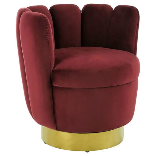 Art Deco Boho Shell Scalloped Red Velvet And Gold Metal Armchair Cocktail Accent Chair