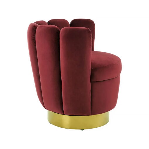 Art Deco Boho Shell Scalloped Red Velvet And Gold Metal Armchair Cocktail Accent Chair