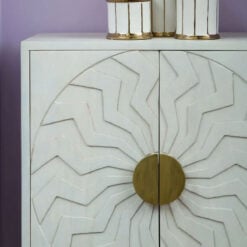 Art Deco Boho Whitewash Mango Wood And Gold Metal Sideboard Cabinet