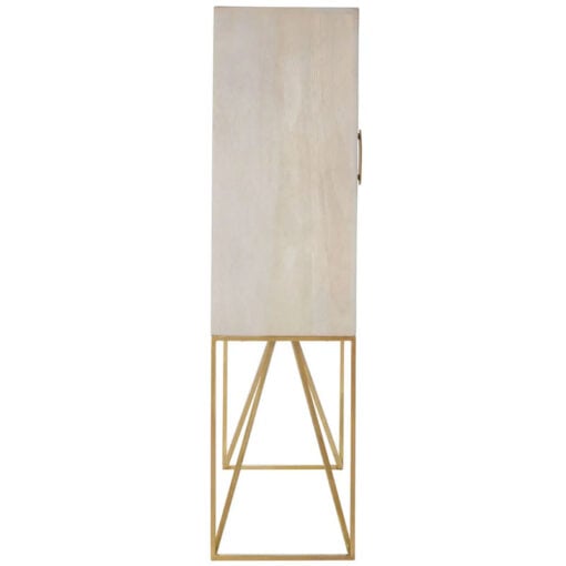 Art Deco Boho Whitewash Mango Wood And Gold Brass Metal Sideboard Cabinet