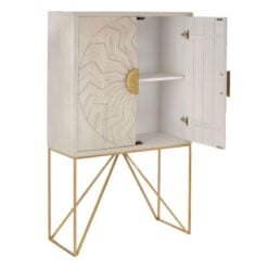 Art Deco Boho Whitewash Mango Wood And Gold Metal Sideboard Cabinet