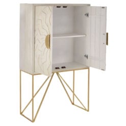 Art Deco Boho Whitewash Mango Wood And Gold Metal Sideboard Cabinet