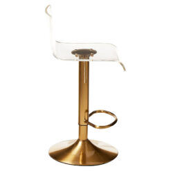 Art Deco Clear Acrylic Plastic And Gold Metal Bar Stool