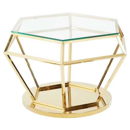 Art Deco Clear Glass And Gold Metal Diamond Coffee Table Side Table 80cm