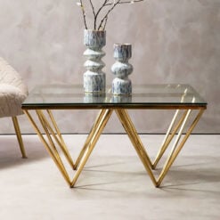 Art Deco Clear Glass And Gold Metal Spike Coffee Table