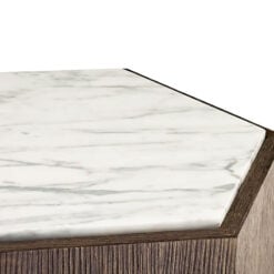 Art Deco Dark Oak Wood And White Marble Side Table With Gold Metal Base