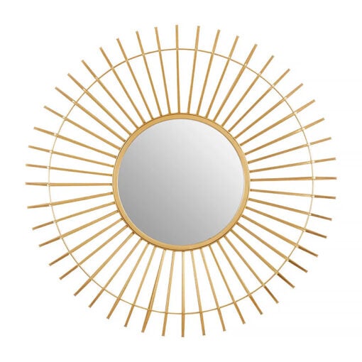 Art Deco Extra Large Round Gold Metal Sunburst Wall Mirror 107cm