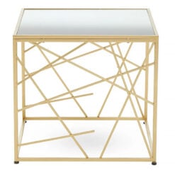 Art Deco Geometric Mirrored Glass And Gold Metal End Table Side Table