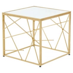 Art Deco Geometric Mirrored Glass And Gold Metal End Table Side Table