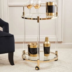 Art Deco Glass And Gold Metal 2 Tier Drinks Trolley With Acrylic Legs
