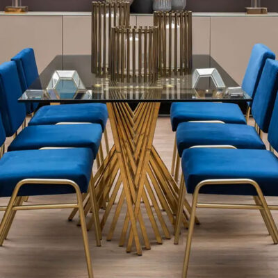 Art Deco Gold Metal 8 Seater Dining Table With Clear Glass Top 180cm ...