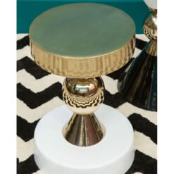 Art Deco Gold Metal And Ivory White Finish Metal Side Table End Table