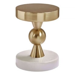 Art Deco Gold Metal And Ivory White Finish Metal Side Table End Table