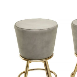 Art Deco Grey Velvet And Gold Set Of 1 Bar Cabinet And 2 Bar Stools