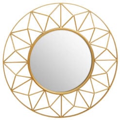 Art Deco Large Round Gold Metal Geometric 3D Sun Wall Mirror 71cm