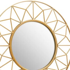 Art Deco Large Round Gold Metal Geometric 3D Sun Wall Mirror 71cm