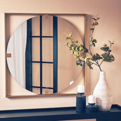 Art Deco Large Square Gold Metal Geometric Wall Mirror 71cm