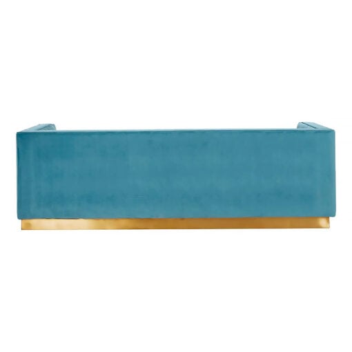 Art Deco Light Blue Velvet And Gold Metal 3 Seater Tufted Sofa