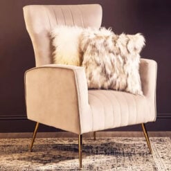 Art Deco Mink Velvet High Back Accent Chair Armchair With Gold Metal Legs