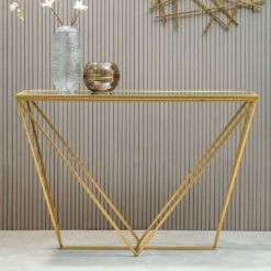 Art Deco Mirrored Glass And Gold Metal Console Table Hallway Table