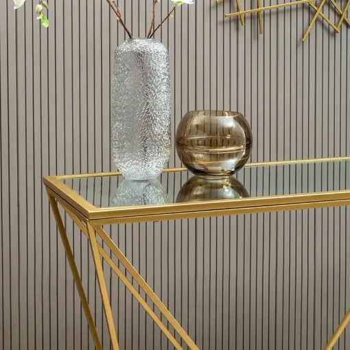 Art Deco Mirrored Glass And Gold Metal Console Table Hallway Table