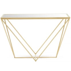 Art Deco Mirrored Glass And Gold Metal Console Table Hallway Table