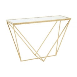 Art Deco Mirrored Glass And Gold Metal Console Table Hallway Table